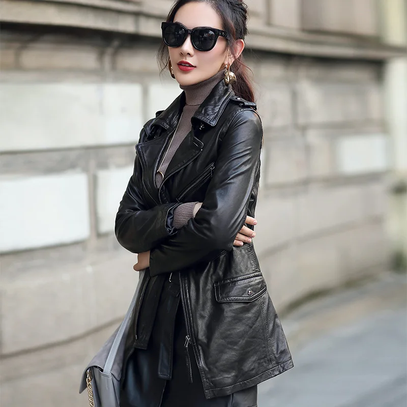 

Luxury Genuine Leather Women Jacket Motorcycle Coat 2018 New Spring Autumn Real Sheepskin Slim Female Outwear Coat Plus Size G09