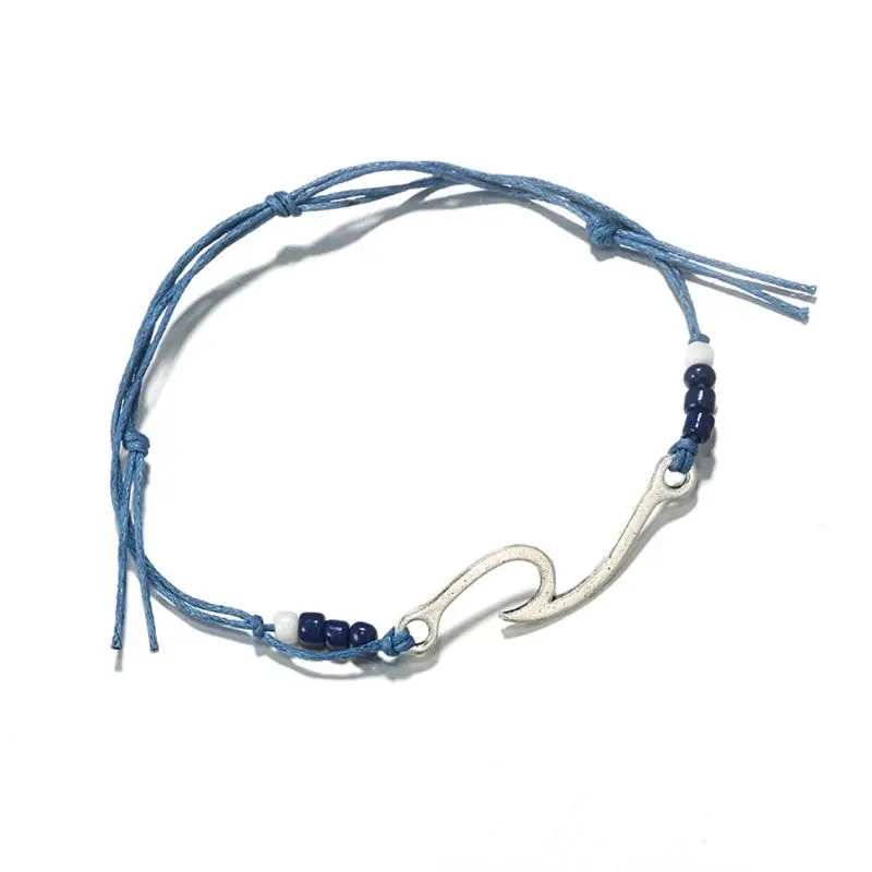 

4Pcs Boho Handmade Sky Blue Waterproof Wax Coated Wave Charm Beach Bracelets Drop Ship W2952001