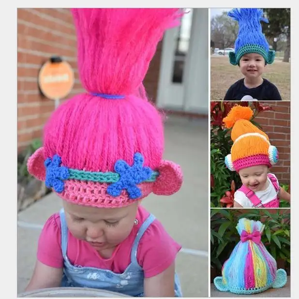 Костюм тролля, вязаная шапка для детей, маскарадный парик для мака, вечерние шапки для детей от 3 до 6 лет
