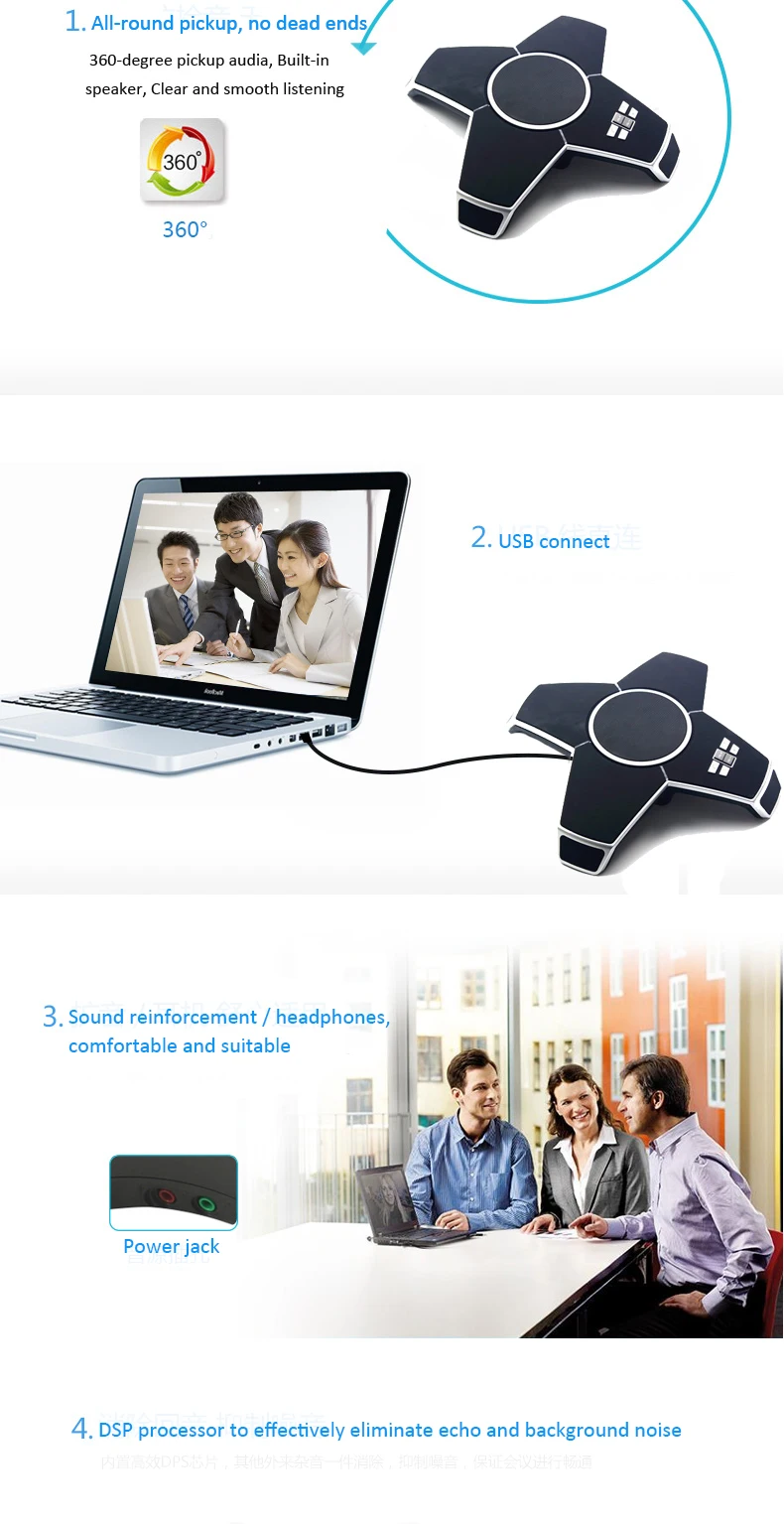 Estação de Conferência de Negócios Speakerphone para Grandes Salas de Conferência Tenveo Crystal-clear Voip Chamada Usb a6 Som 3 phone conference
