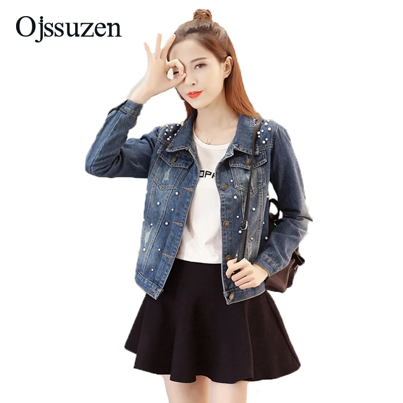 plus size jean jacket with pearls