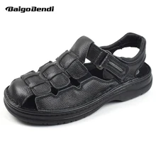 Big Size 12 13 14 Men Real Leather Casual Close Toe Soft Sandal Man Hollow out Summer Beach Shoes Eur Size 45 47 48 reef men s real tree phantoms thong sandal