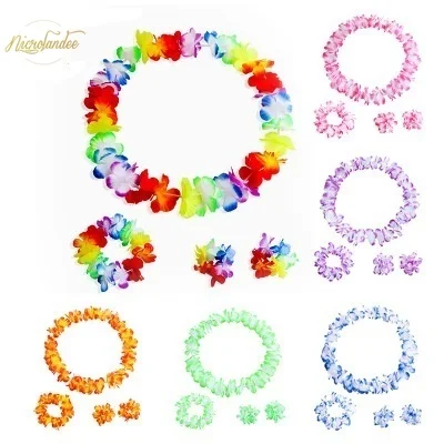 

NICROLANDEE 4 pcs/set Hawaiian lei Garland Artificial Flowers Necklace Headband Wedding Fancy Dress Beach Fun Party Decoration
