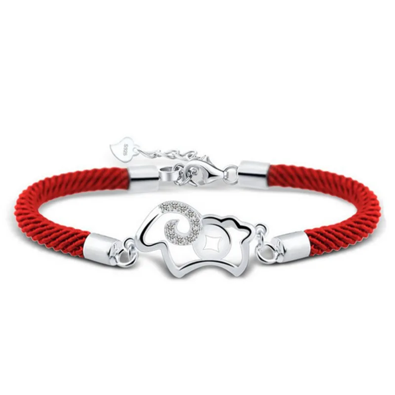 

100% 925 sterling silver fashion red rope little sheep crystal ladies`bracelets jewelry wholesale no fade birthday gift