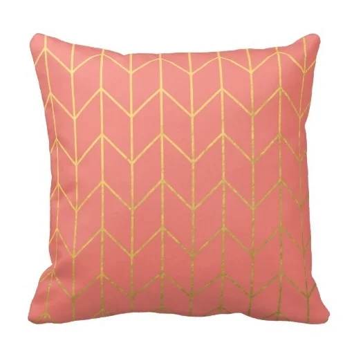 Cute Gold Chevron Coral Pink Background Modern Chic Pillow Case (Size: 20&quot by 20&quot) Free Shipping | Дом и сад