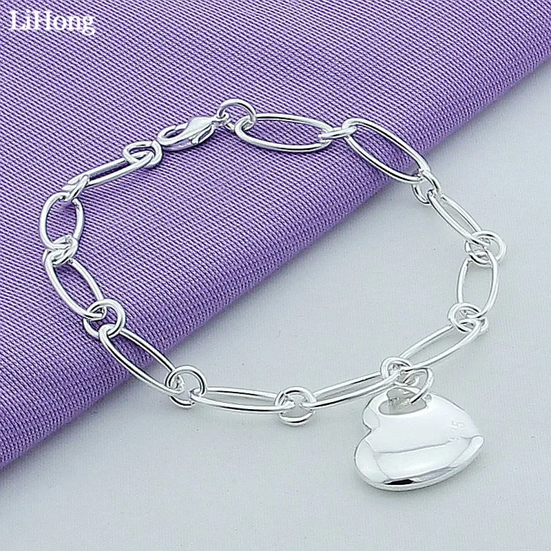 

Exquisite Summer Style Silver Color Bracelet Silver Plated Jewelry Heart Pendant Chain Lady Bracelet Gift