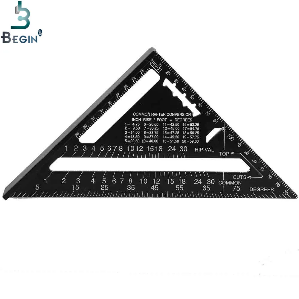 

7inch Metric system Silver Aluminum Alloy Speed Square Roofing Triangle Angle Protractor Try Square Carpenter's Measuring