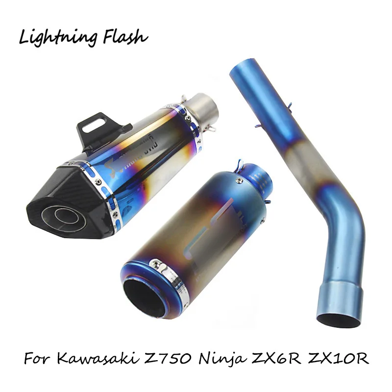 

51 mm Motorcycle Exhaust Mid Tail Pipe for Kawasaki Z750 2009-2015 Ninja ZX6R 2008-2017 Ninja ZX10R Blue Stainless Steel Muffler