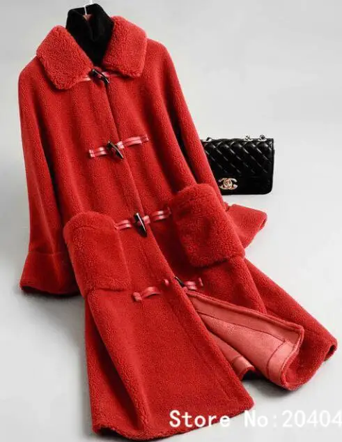 ZiZhen Тренч с роговыми пуговицами, пальто для женщин, комбинированная кожа, натуральный овечий мех, с отложным воротником, однотонное, весна-осень 190606-15,59326 - Цвет: red