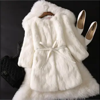 

Rabbit Fur Faux Fur Jacket Mid-Length Women's Slim Faux Fur Jacket 2019 New Winter Coat Women