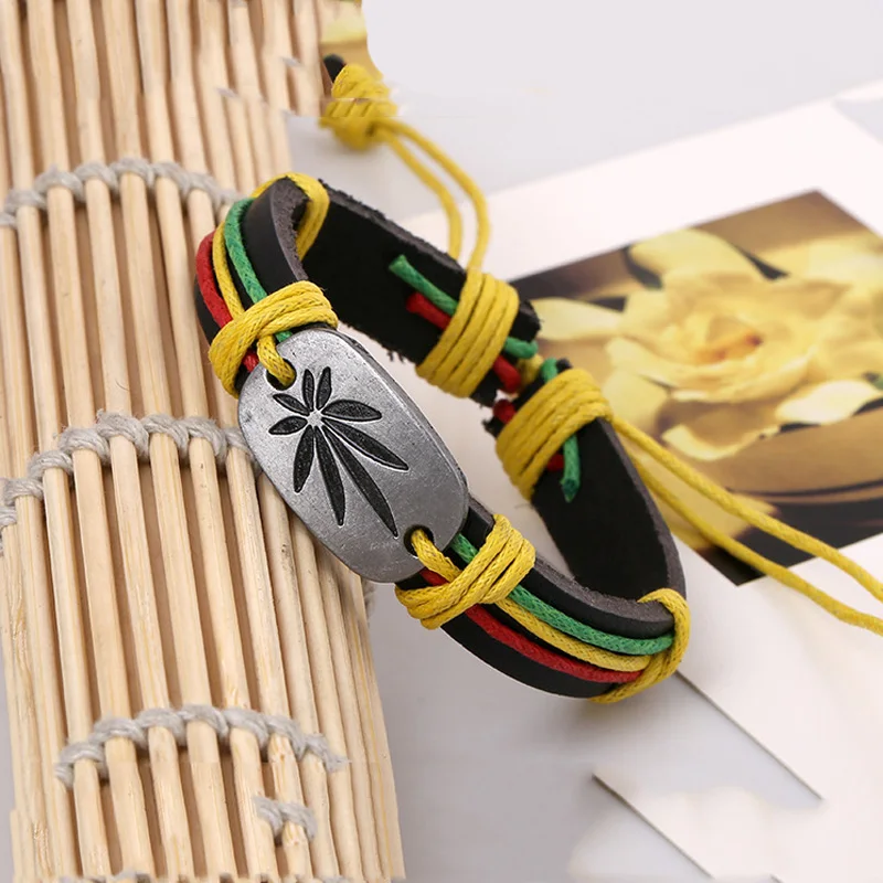 Женский кожаный браслет KYSZDL винтажный в стиле панк красный зеленый|leather bracelet