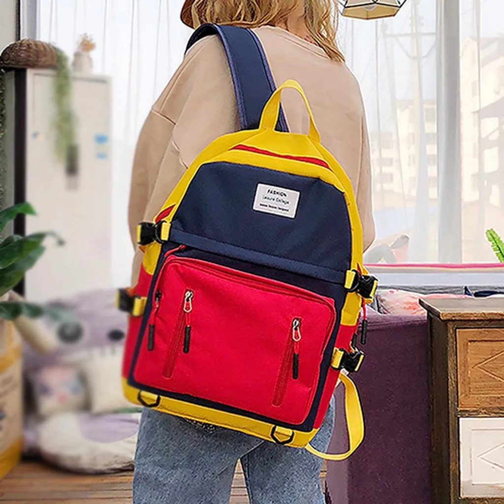 

Patchwork Couple Travel Bag Contrast Color Nylon Shoulder Bag Student Casual Backpack with Cell Phone Pocket Mochila Feminina