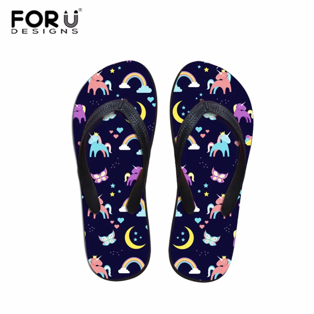 

FORUDESIGNS Woman Flip Flops 2018 Fashion Custom 3D Unicorn Prints Women Flats Beach Slippers Summer Flipflops for Lady Girls