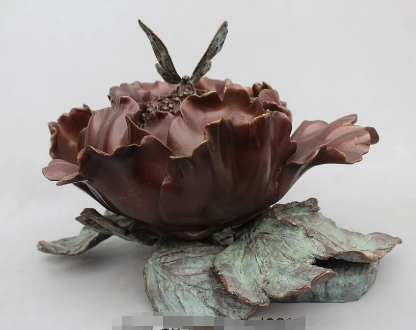 

Details about 8" China Chinese Royal Pure Bronze Copper Art dragonfly collect nectar Flower R0715