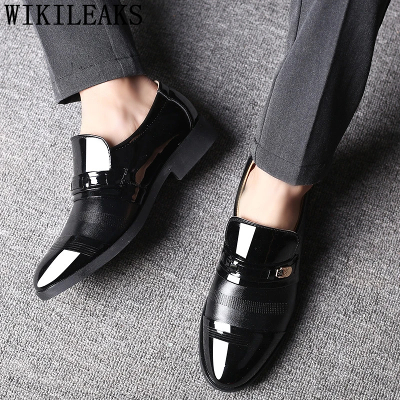 

classic shoes men formal loafers men elegant shoes brand official shoes men wedding patent leather big zise sepatu slip on pria
