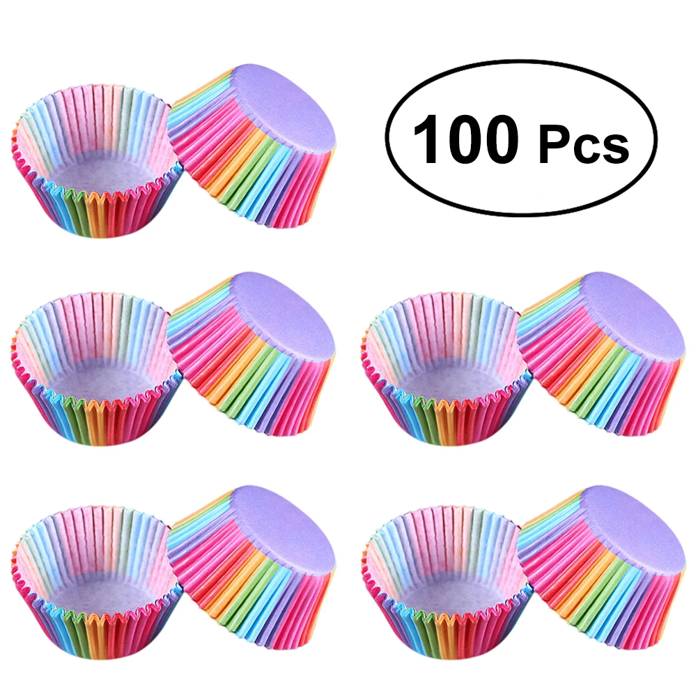 

100Pcs Cupcake Wrappers Liners Muffin Cases Cake Cup Baking Tools Party Favors (Colorful Rainbow/Slanted Stripe/Coffee)