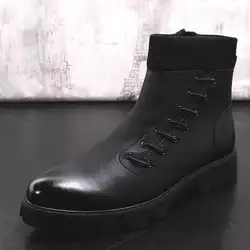 Роскошные мужские черные ботинки martin в Корейском стиле, Модные ботильоны со шнуровкой сбоку и шнуровкой в трендовом стиле, мужские ботинки