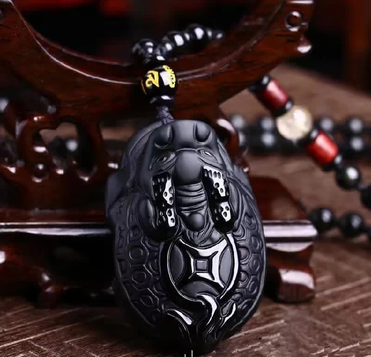 

51x33mm Beautiful Handmade Natural Black Obsidian Carved Large PiXiu Lucky Amulet Pendant + Free Necklace fashion Pretty Jewelry