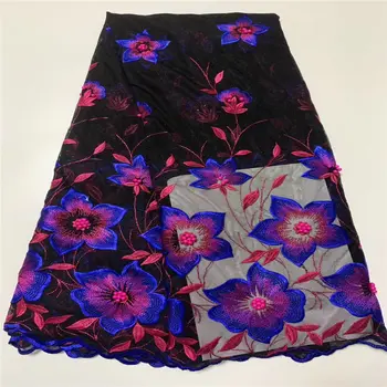 

Blue embroidery Latest African Lace Fabric 2019 High Quality Nigerian tulle Lace Fabric For Wedding France beaded Lace Fabric