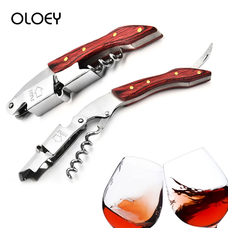 

OLOEY Wooden Handle Wine Bottle Opener Multi-Function Profssional Beer Bottle Openers Crokscrw Tool Portable Bar Kitchen