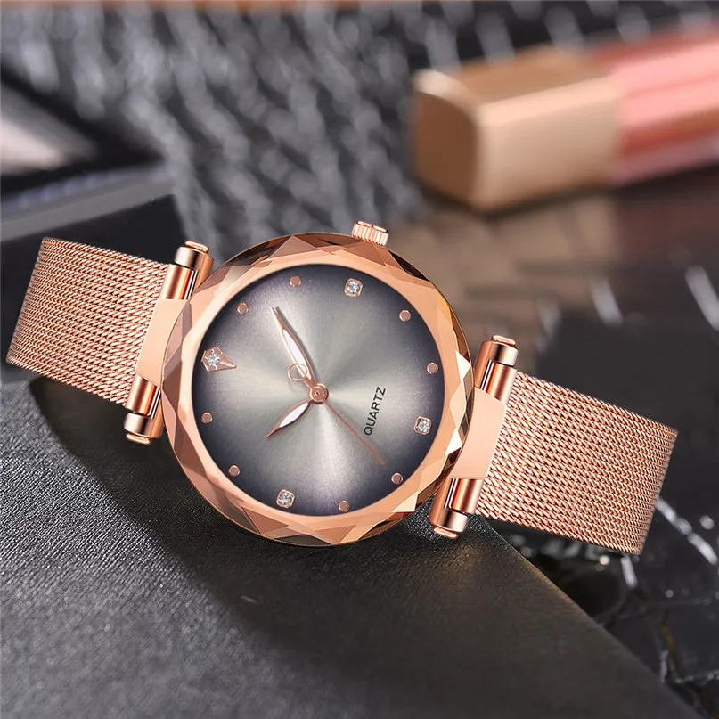 Fashion Women Mesh Band Magnet Buckle Watch Luxury Female Geometric ...