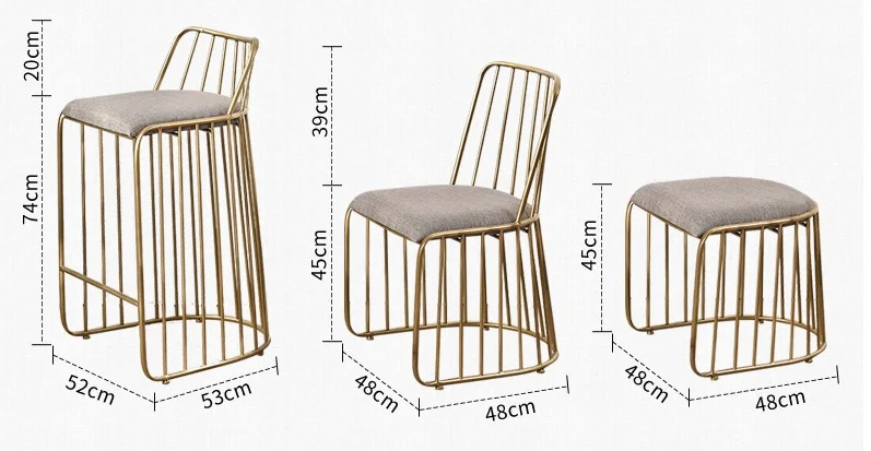 Metal Wire Side Chair Gold Finish with Backrest / Bar Counter High Stool Low Backrest / Low Stool