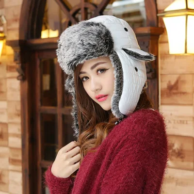 Womens Fashion Brown Fur Aviator Trapper Earmuff Ski Cap Hat 