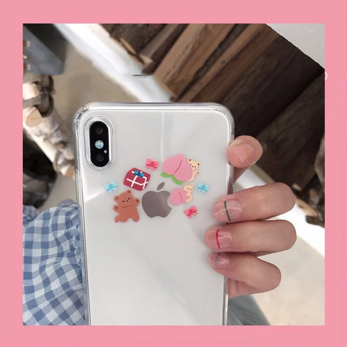 Корейский INS милый чехол для телефона с медведем персиком iphone Xs 11 pro MAX XR X 6 6s 7 8 plus