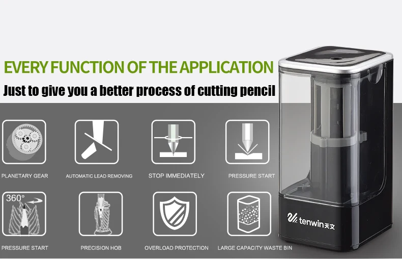 TENWIN электрическая точилка для карандашей новейшая ручка резак автоматическая электронная и одно отверстие заглушка для использования безопасность для детей стационарный
