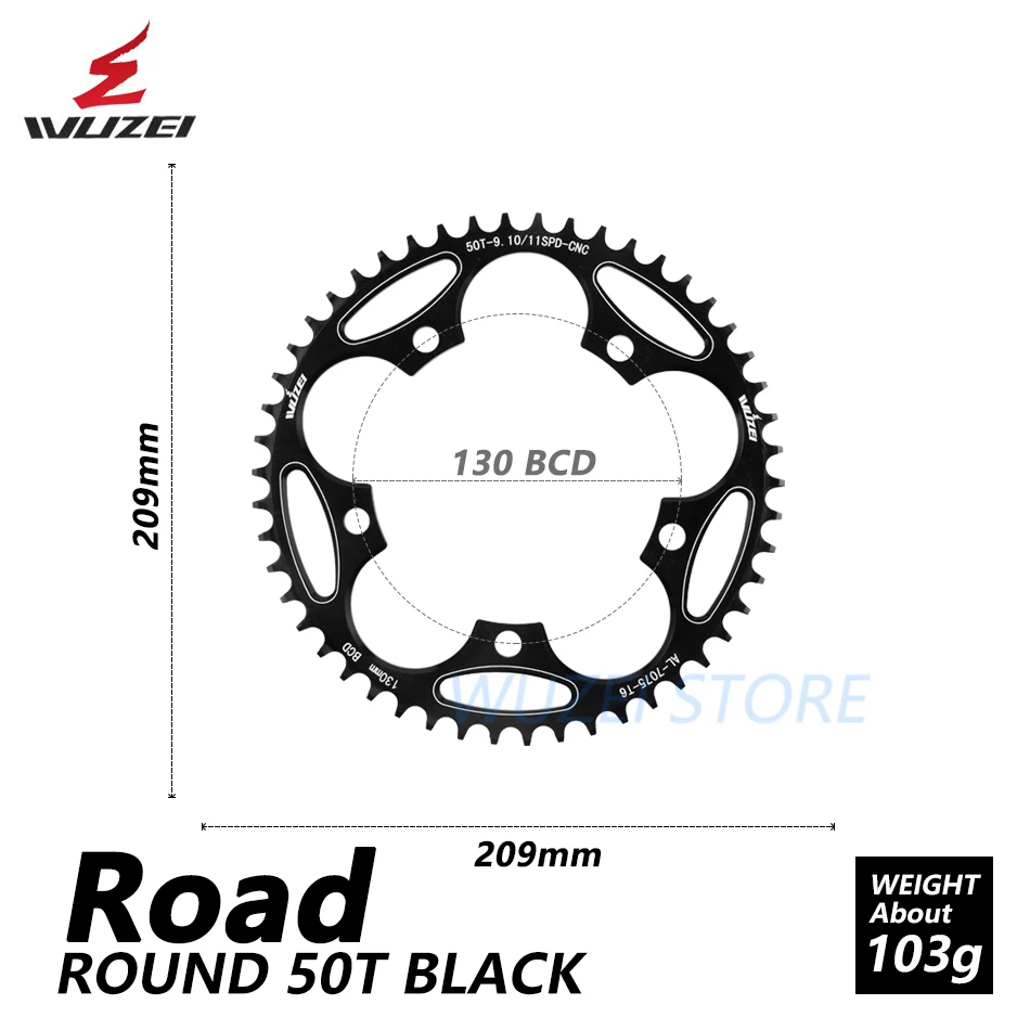 Wuzei 130 BCD круглый дорожный велосипед передняя Звездочка 50/52/54/56/58/60T сплав звездочка цепной передачи дорожный складной велосипед цепи колеса для Shimano - Цвет: 130BCD Black 50T