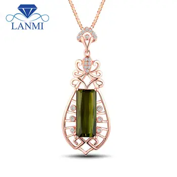 

New 18K Rose Gold Pendant Rectangular Cut Natural Diamond Green Tourmaline Vintage Pendant 48TOU-WP031