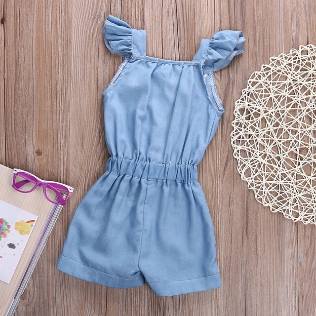 2018 Hot Solid Overalls Kids Baby  Girl Casual Clothing Denim Blue  Washed Jeans Sleeveless Bowknot jumpsuit  Clothing 5