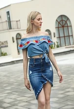 VZFF 2019 Europe And The United States New Irregular Beaded Pearl Bag Hip Jeans Skirt VZFF 2019 Europe And The United States New Irregular Beaded Pearl Bag Hip Jeans Skirt
