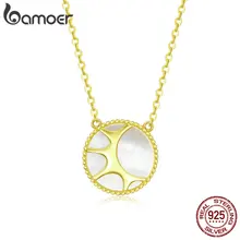 Bamoer ожерелье «солнце» золотого цвета, короткое ожерелье из натуральной раковины для женщин, 925 пробы Серебряное корейское модное ювелирное изделие BSN070