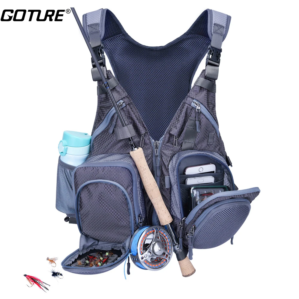 

Goture Fly Fishing Vest Multi Function Gear Equipment Pack Waistcoat for Fishing Adjustable Fishing Vest
