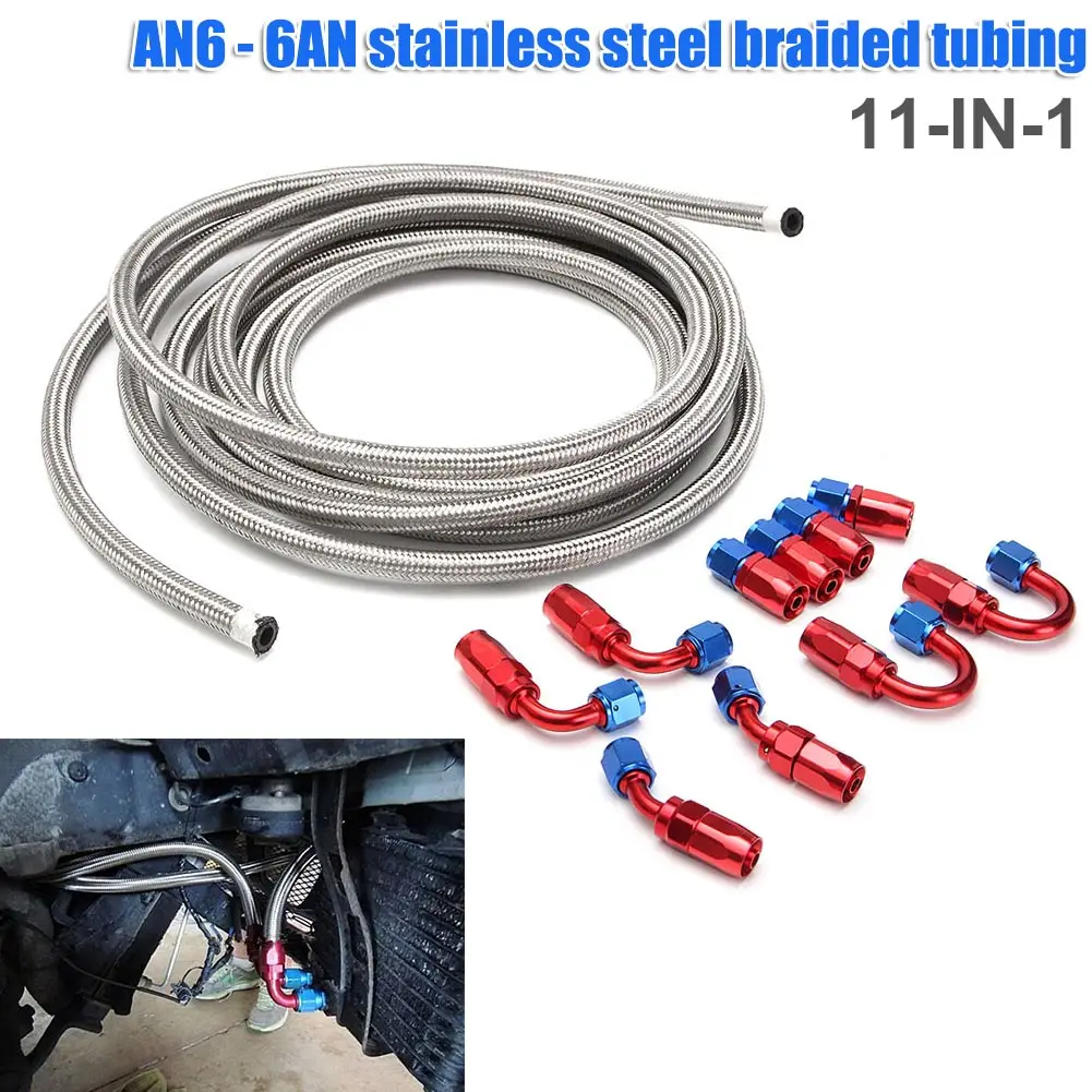

11 Pcs/set AN6 6AN 6m Stainless Steel Braided Oil Fuel Line Fitting Hose End Adapte TSH Shop