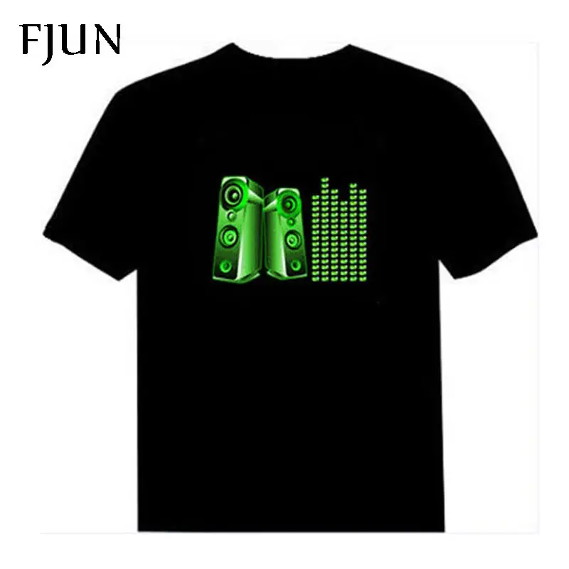 FJUN светодиодный короткий светильник, короткий рукав, летняя EL футболка для мужчин, рок-диджей, музыка, звук, активированный стиль, Лучшая Мода - Цвет: black color