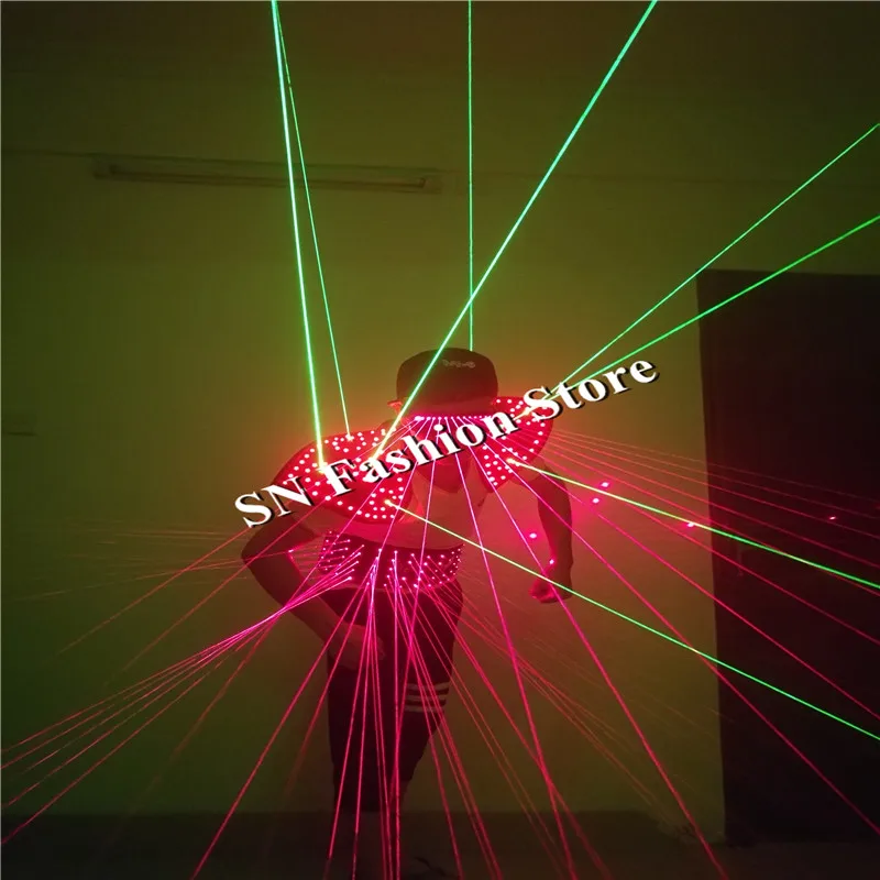 

T26 Ballroom dance led costumes laser vest shoulder laser glasses led light costumes 1 set green laser red laser light wears