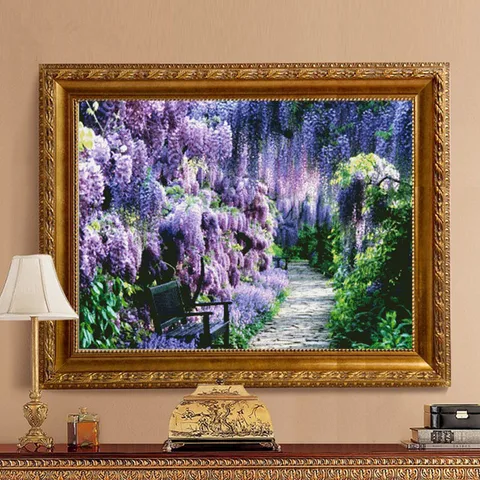 Ofícios de Costura Decoração da Parede Roxo Jardim Cenário Romântico Needlework Dmc 14ct Contados Kits Ponto Cruz Bordados Ponto-cruz