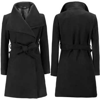 

Womens Winter Black Woolen Coat Slim Long Female Ladies Blend Coat Warm Winter Windbreaker Girls High Street Overcoat Hot Sale