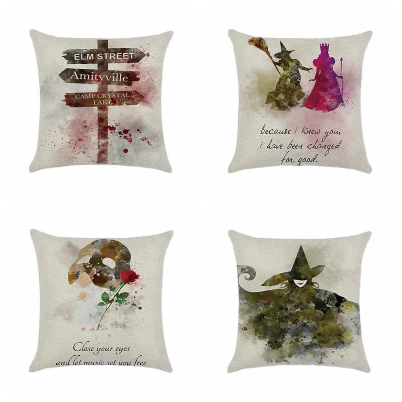 

Watercolor Picture Pillow Cover Case Home Bar Halloween Witch Pattern Pillow Case Home Office Decorative Back Throw Case Cover