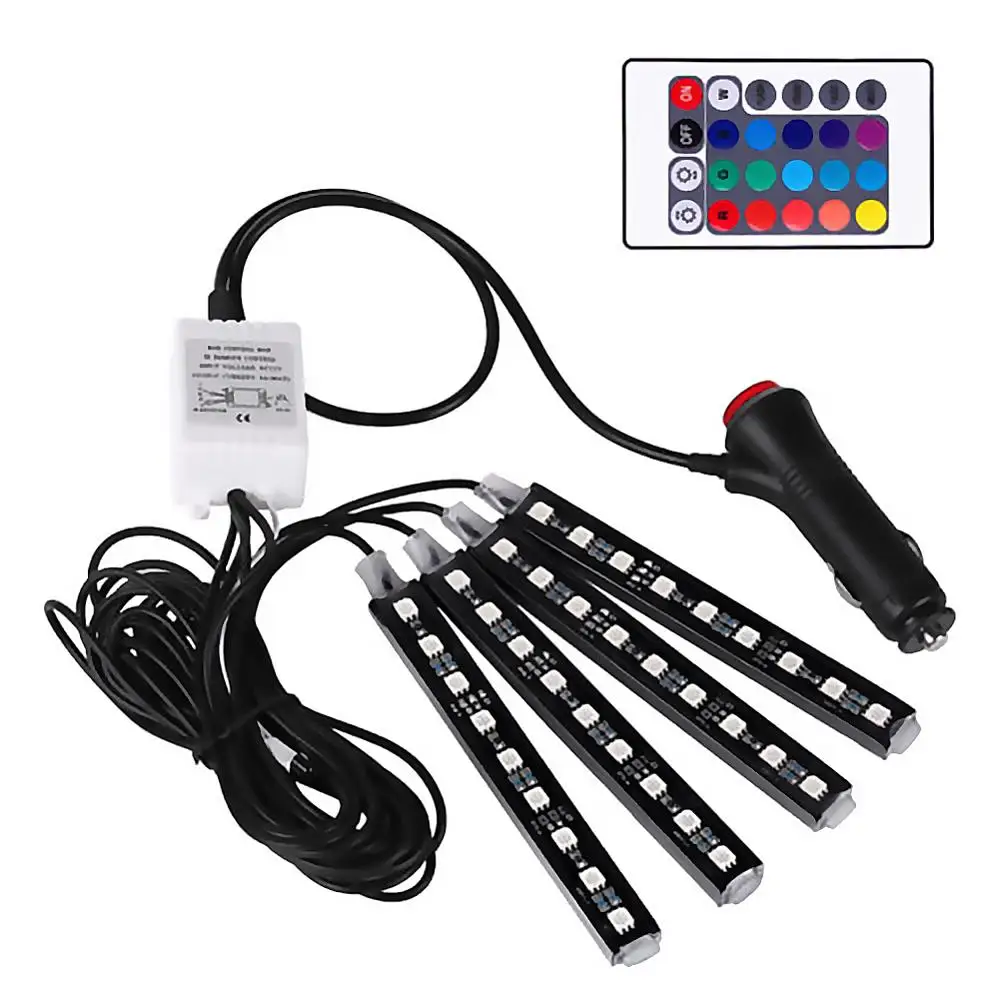 

4pcs Car RGB LED Strip Light Waterproof Decorative Atmosphere Car Interior lights lamp 16 Colors Remote Control