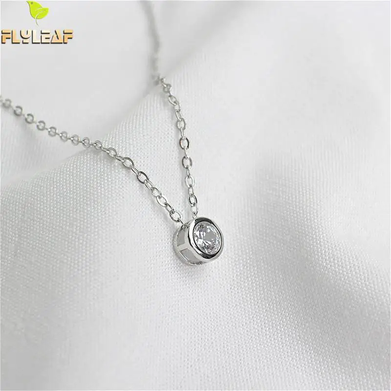 

Flyleaf 925 Sterling Silver Necklace Women Round Cubic Zirconia Fashion Chain Fine Jewelry Party Simple Necklaces & Pendants