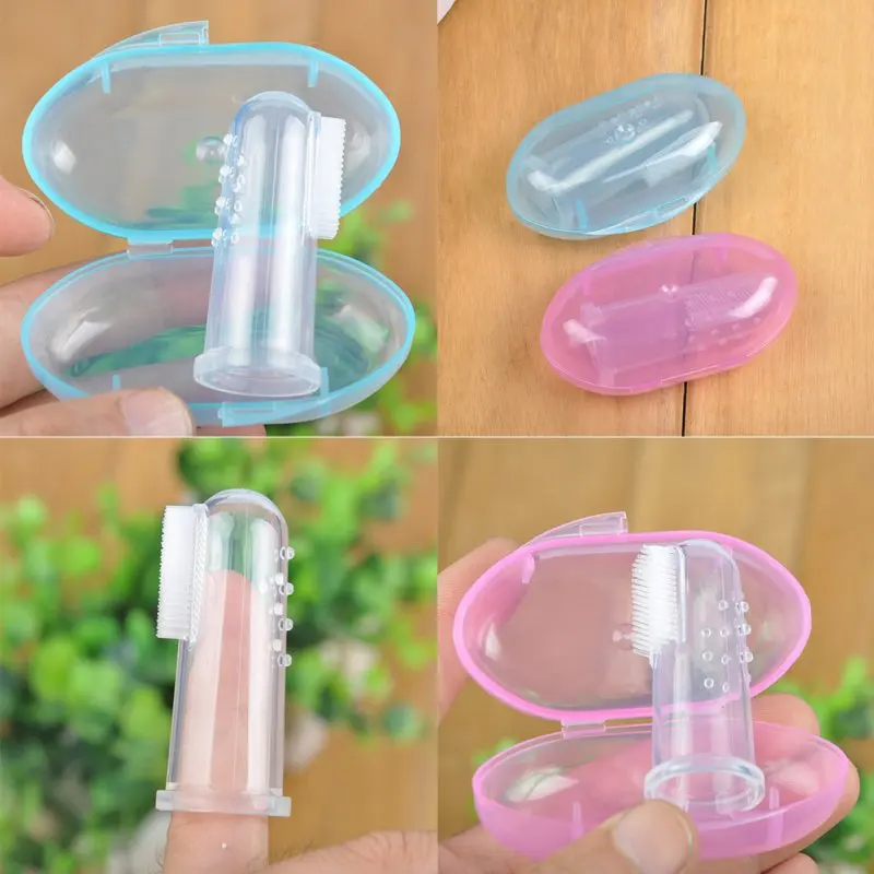 Детская зубная щетка на палец с коробкой, детские зубы, мягкие, силиконовые, милые, прозрачные, для массажа, для младенцев, резиновая щетка для чистки, массажер, набор