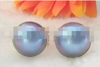 

free shipping 09250 yellow gold black blue Mabe pearl earring