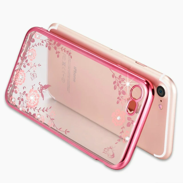 Bling Diamond Flower Plating Crystal Case For iPhone XS Max XR X 6S 6 7 8 Plus 5S SE 5 Shiny Clear Soft TPU Phone Covers Cases