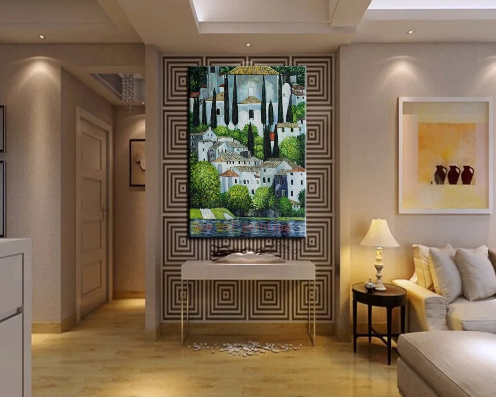 Church Wall Decoration church in landscape with cypress oil painting hang on the wall Church Wall Decoration church in landscape with cypress oil painting hang on the wall