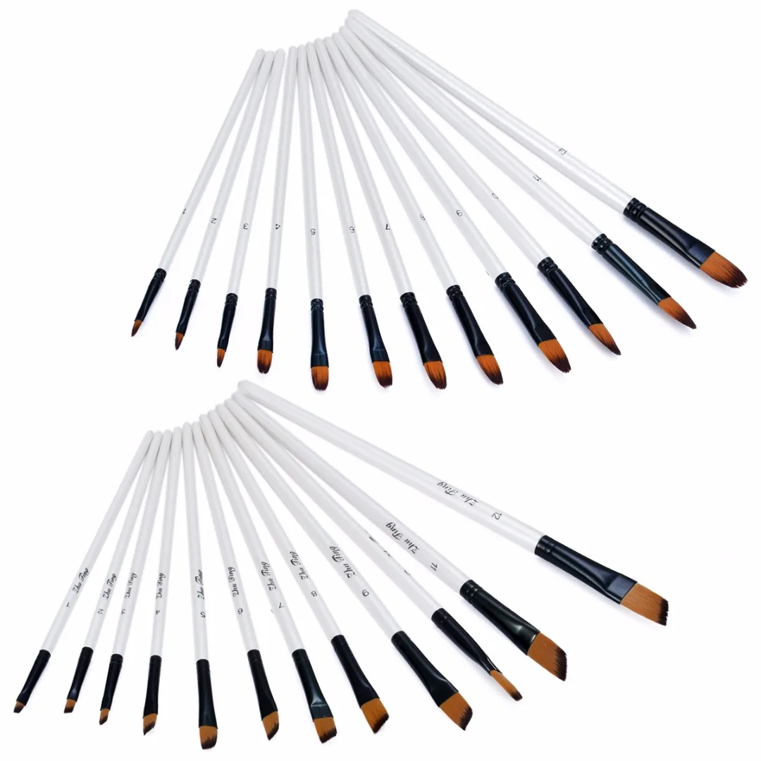 12PCS Artist Paint Brushes Set Acrylic Oil Watercolor Painting Oblate/Oblique Nylon Hair Brush Wood Handle School Art Supplies