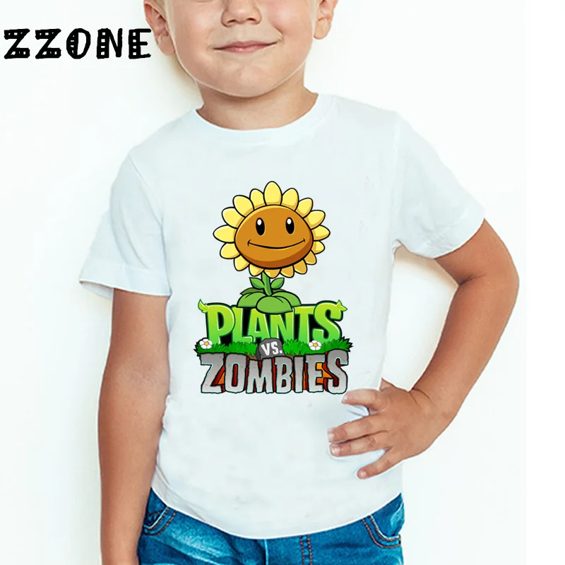 Детская забавная футболка «Растения против Зомби»; детская одежда с героями мультфильмов; повседневные летние топы для маленьких мальчиков и девочек; ooo2404 - Цвет: whiteF