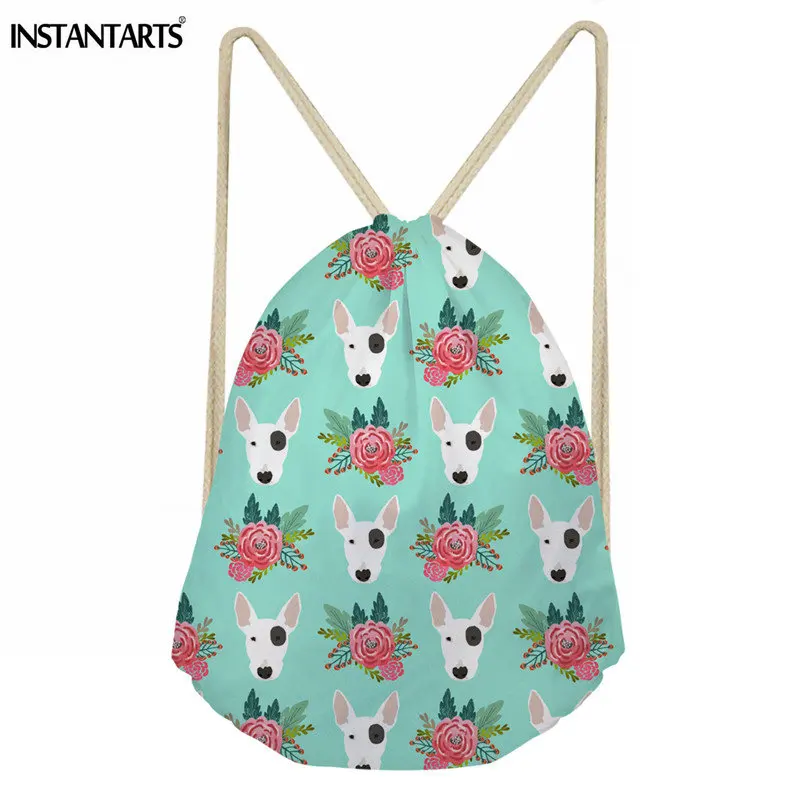 

INSTANTARTS Cute Bull Terrier Printing Women Drawstring Bags Casual Girls Daily String Backpacks Fashion Shoes Cinch Sack Lady